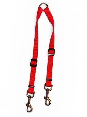 Red Adjustable Double-Clip Dog Coupler Leash